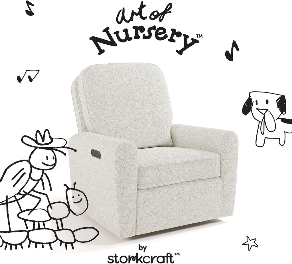 Storkcraft Amalfi Deluxe Power Recliner Swivel Glider – Premium Electronic Nursery Rocking Chair, Oeko-TEX 100 Certified, Includes Dual-USB Charging Port with USB-A & USB-C (Ivory Boucle)