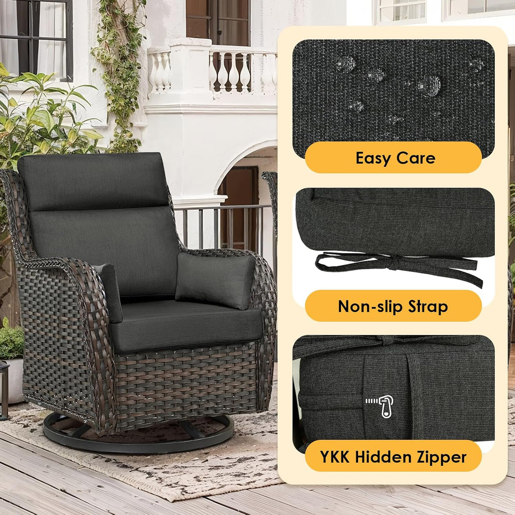 Sunbrella Outdoor High Back Chair Cushion, 2 Pack 48 x 24 inches Patio Chair Cushions Water Repellent Rocking Cushions Indoor Furniture Seat Pad with 2 Pillows, Spectrum Carbon