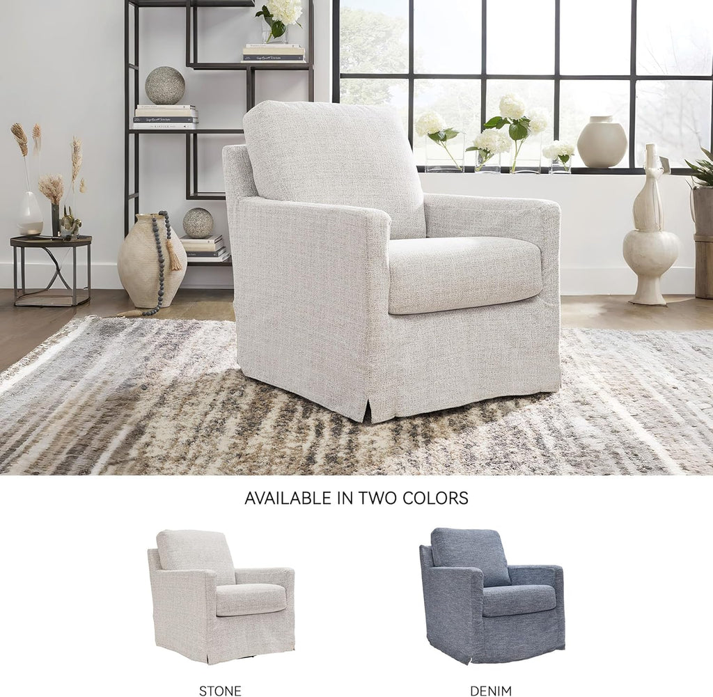 Signature Design by Ashley Nenana Next-Gen Nuvella Casual UV Resistant Upholstered Swivel Glider Accent Chair with Removable Slipcover, Light Gray