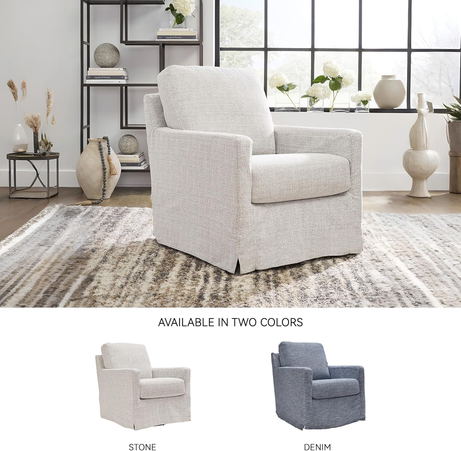 Signature Design by Ashley Nenana Next-Gen Nuvella Casual UV Resistant Upholstered Swivel Glider Accent Chair with Removable Slipcover, Light Gray