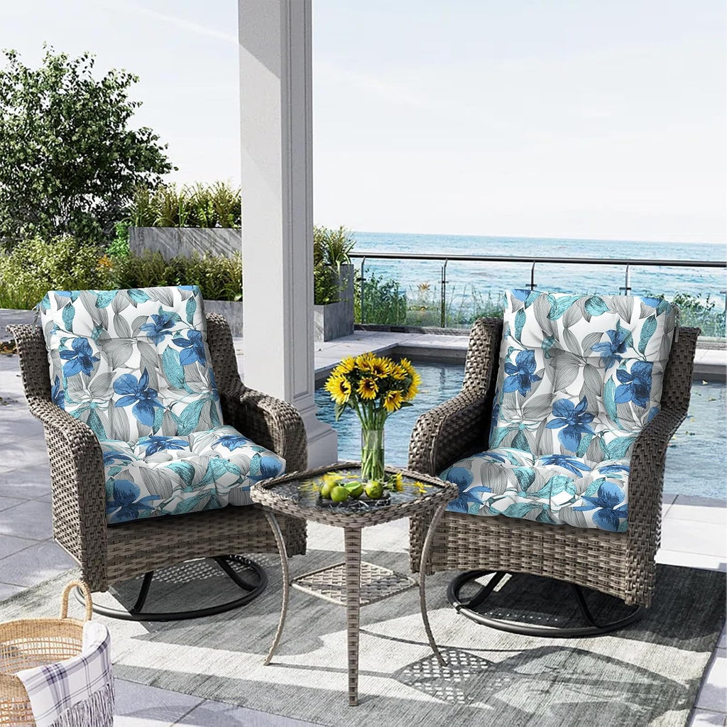 Outdoor Chair Cushions, Tufted Back Patio Furniture Cushions Set of 2, Water Repellent Chair Cushion for Garden, 42x21x4 Inch, Clemens Blue