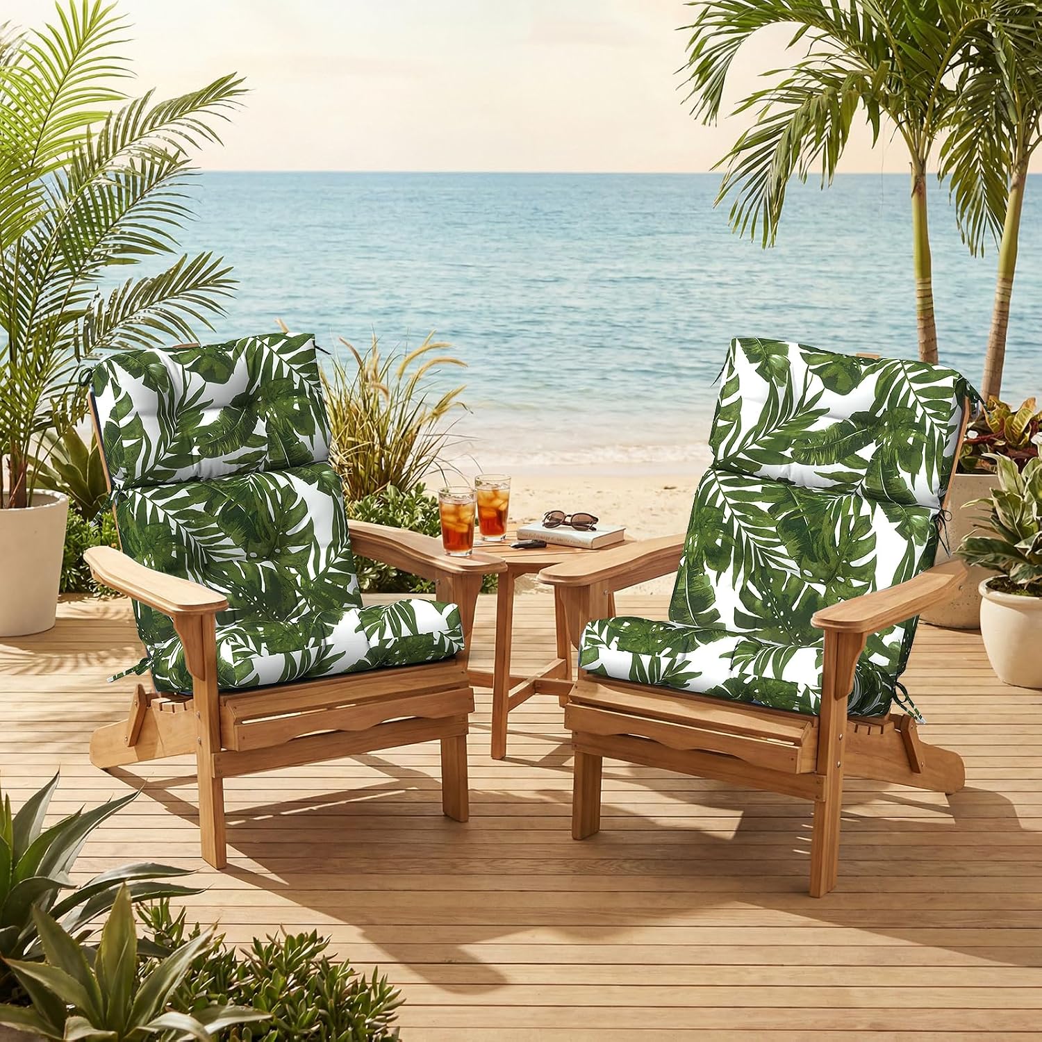 Outdoor High Back Patio Chair Cushions, Tufted Rocking Chair Cushions, Adirondack Cushions for Garden Porch Home Office Chairs Use, 44' x 22' x 4', 2 Pack, Palm Green