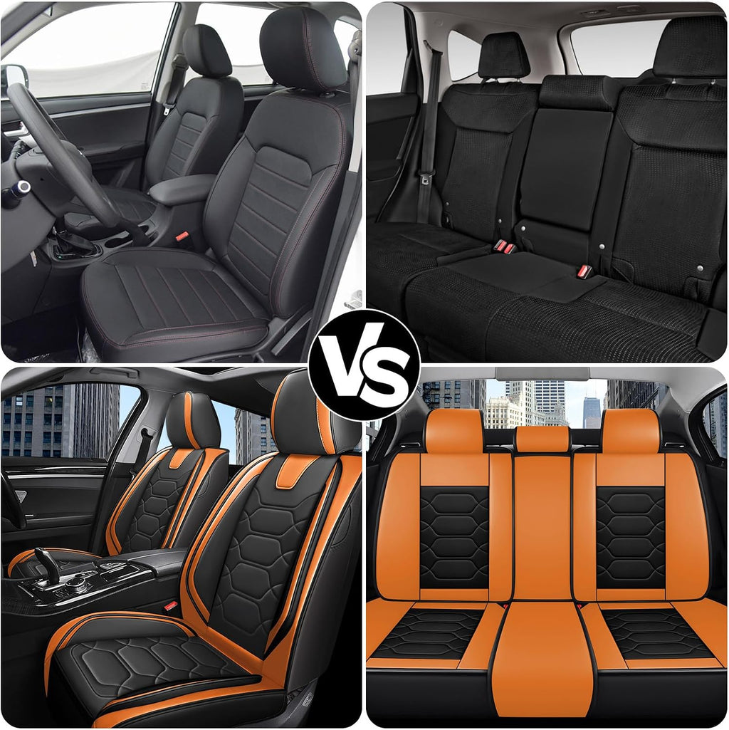 Car Seat Covers Full Set for Honda Civic 2000-2025,Durable Waterproof Luxury Universal,Easy to Install Napa Leather Cover Set for Cars,Full Seats,Black Orange