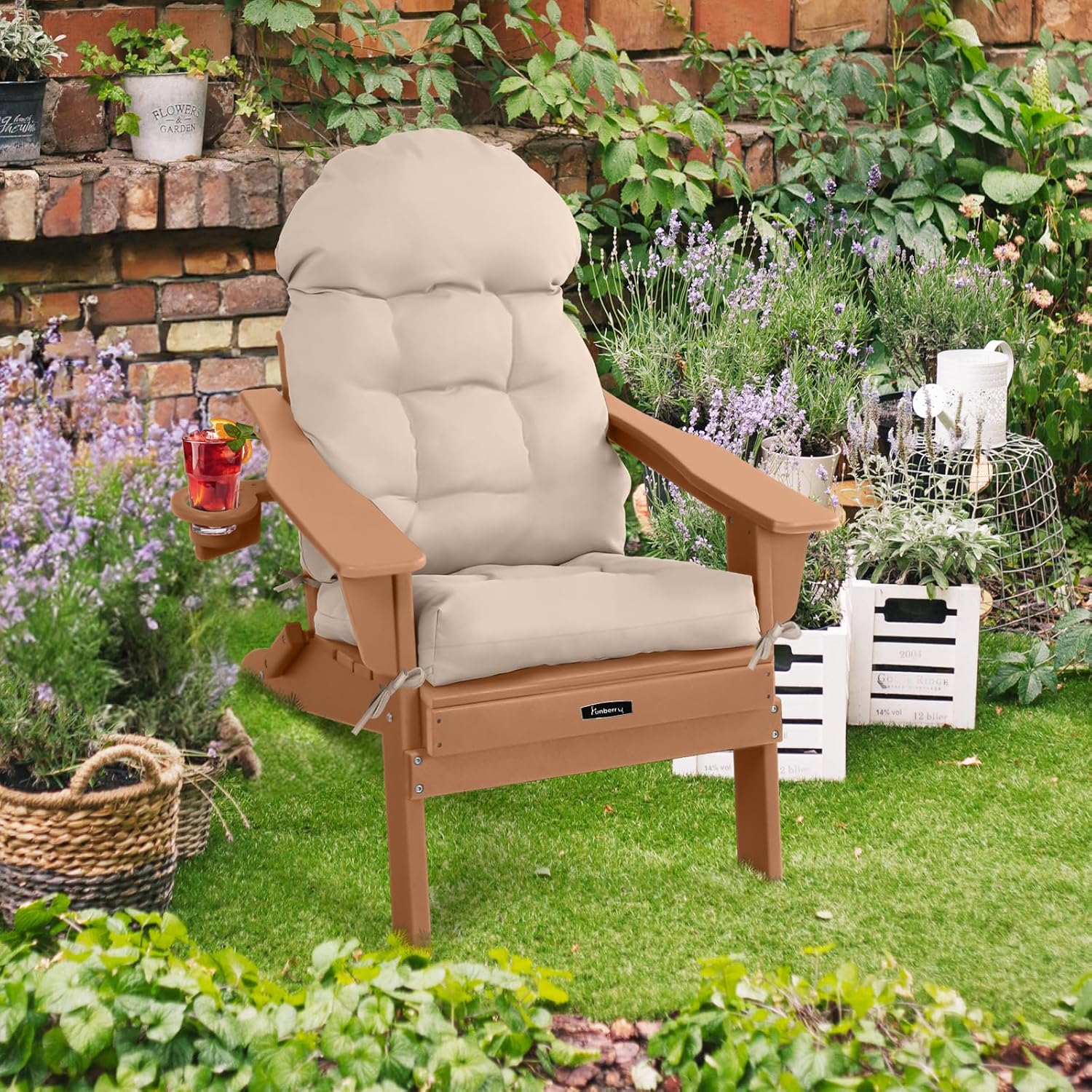 FUNBERRY Patio Chair Cushions Set of 4, Thicken Comfy Cushions for Rocker Non Slip Fade Shield Waterproof High Back with Ties