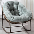 37' Papasan Rocking Chair with Cushion and Steel Frame, Oversized Outdoor Egg Rocking Chair, Rattan Circle Chairs for Grand Patio and Garden (Mint Green)