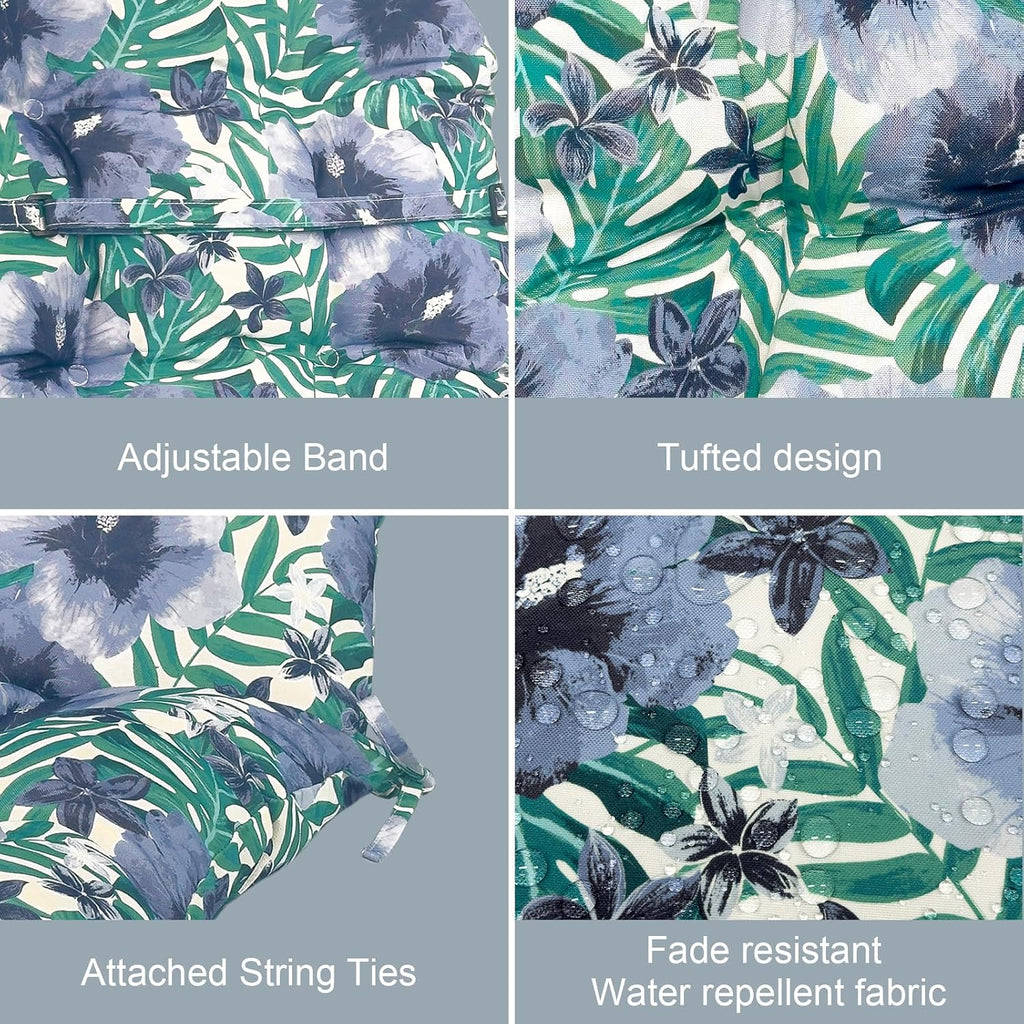 LVTXIII Outdoor Adirondack Chair Cushions, 44x19x4 Inch Non-Slip High Back Rocking Chair Cushion, Tufted Seat Cushion for Patio Furniture, Set of 2, Blue Salmone Tropical
