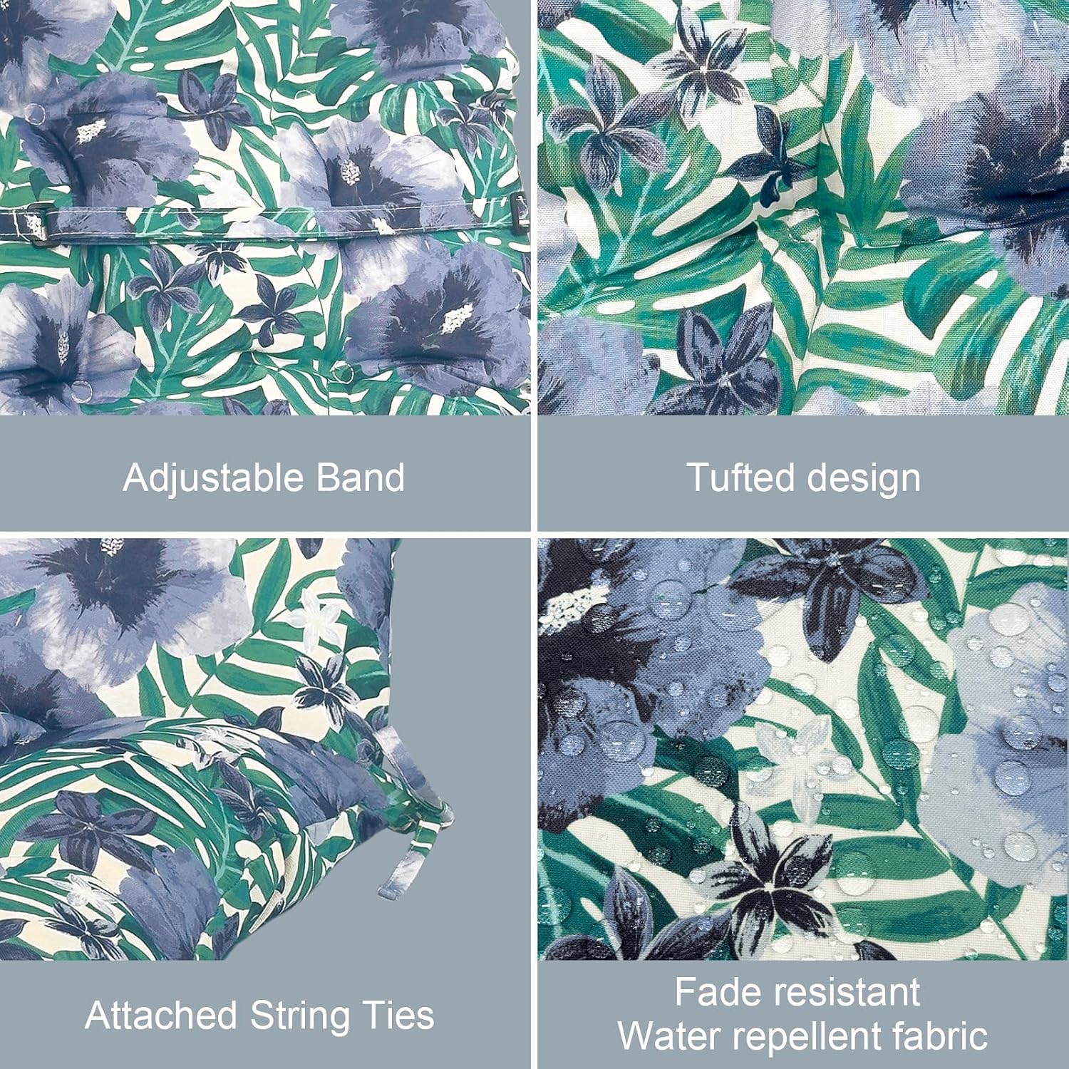 LVTXIII Outdoor Adirondack Chair Cushions, 44x19x4 Inch Non-Slip High Back Rocking Chair Cushion, Tufted Seat Cushion for Patio Furniture, Set of 2, Blue Salmone Tropical