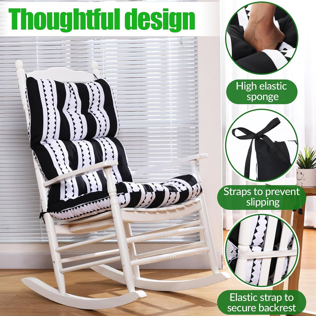 6 Pack High Back Outdoor Chair Cushions Bulk Waterproof Indoor Outdoor Chair Cushion Seat and Back Rocking Chair Cushion Thickened Patio Chair Pad for Indoor and Outdoor (Classic Strip)