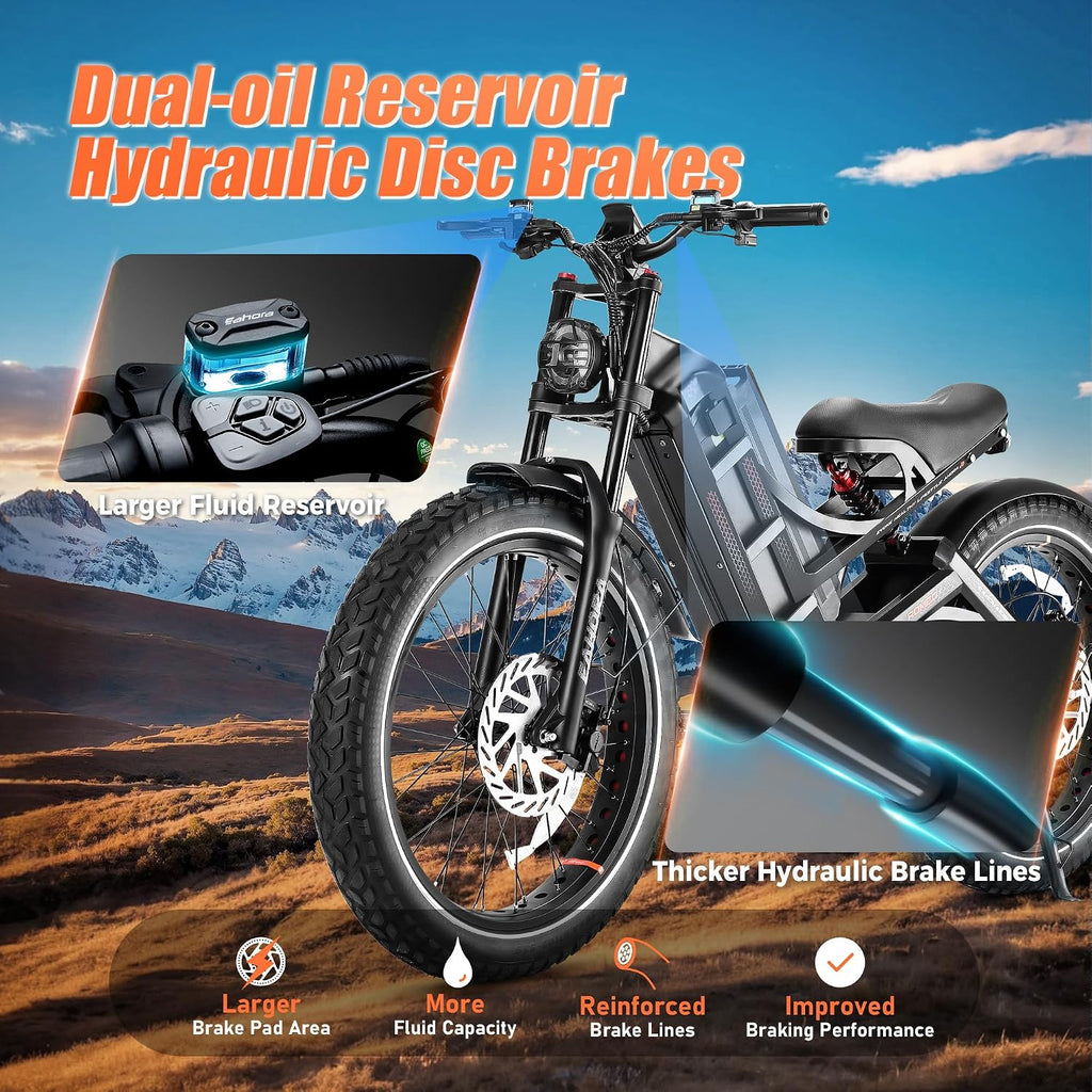 eAhora 2025 Romeo Ultra/Romeo 2 Peak 3000W/2500W 42/40 Mph Electric Bike for Adults 60V 70Ah/52V 60Ah 100-200Miles Long Range Ebike 26' Fat Tire Full Suspension Electric Bicycle