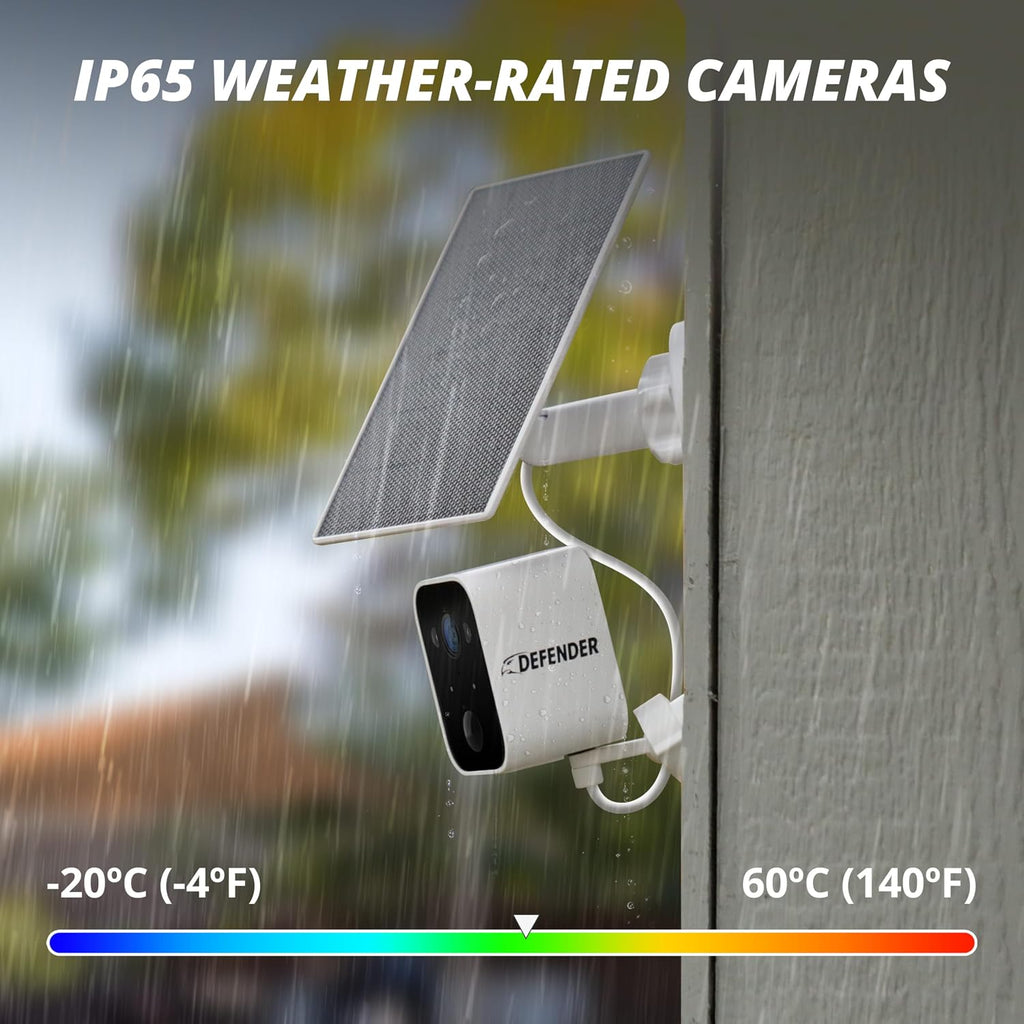 Defender Solar Powered 4K/8MP AI Everwatch Wireless Outdoor Security Camera, 2 Pack, Battery Powered, AI Detection, Color Night Vision, Spotlight/Siren, IP66 Rated, Two-Way Talk, Works w/Empower App