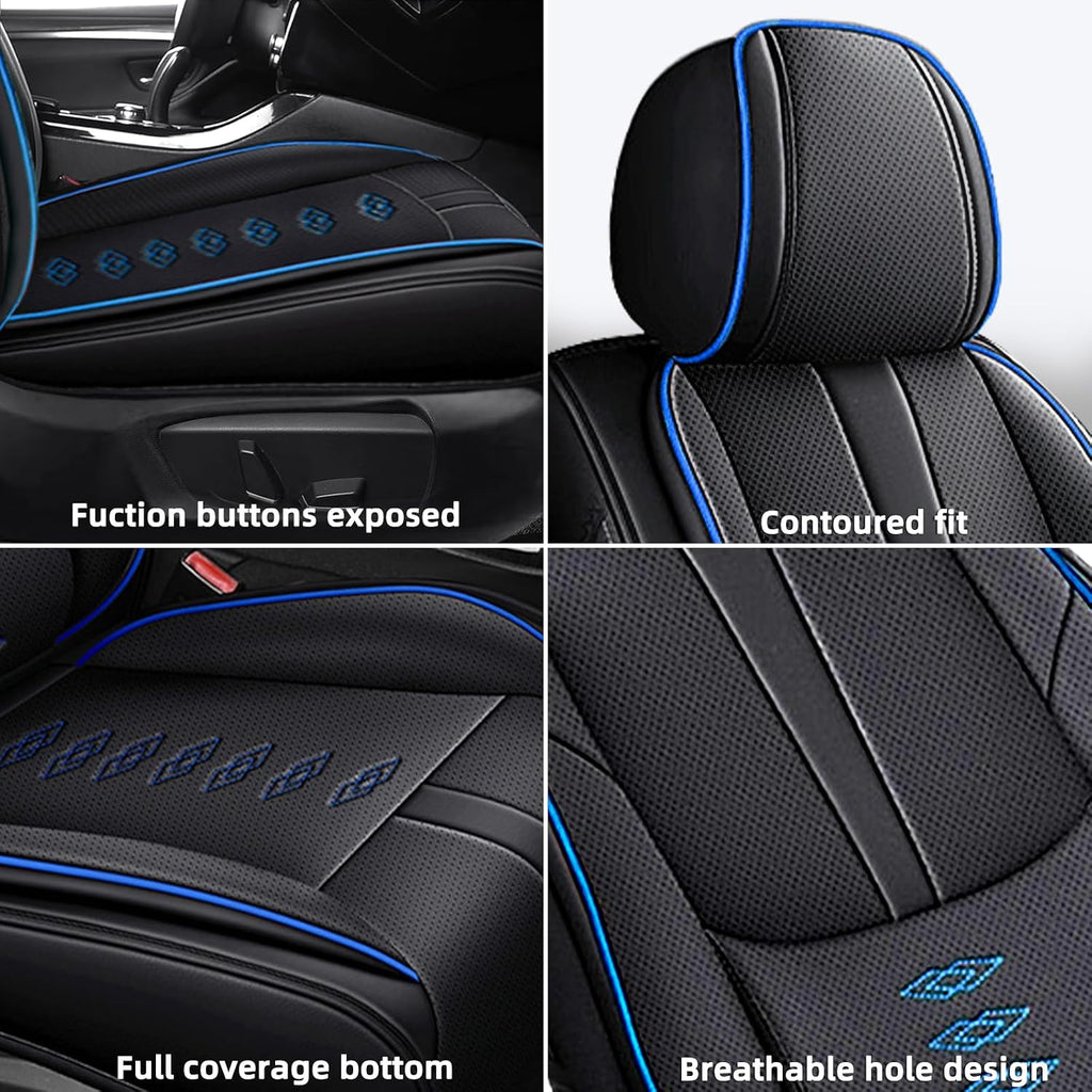 Leather Seat Covers for Hyundai Santa Cruz 2022-2025 2026,Premium Car Seat Covers Full Set,Waterproof Car Seat Protectors with Airbag,Comfort Interior Cover Seats for Cars(Black+Blue)