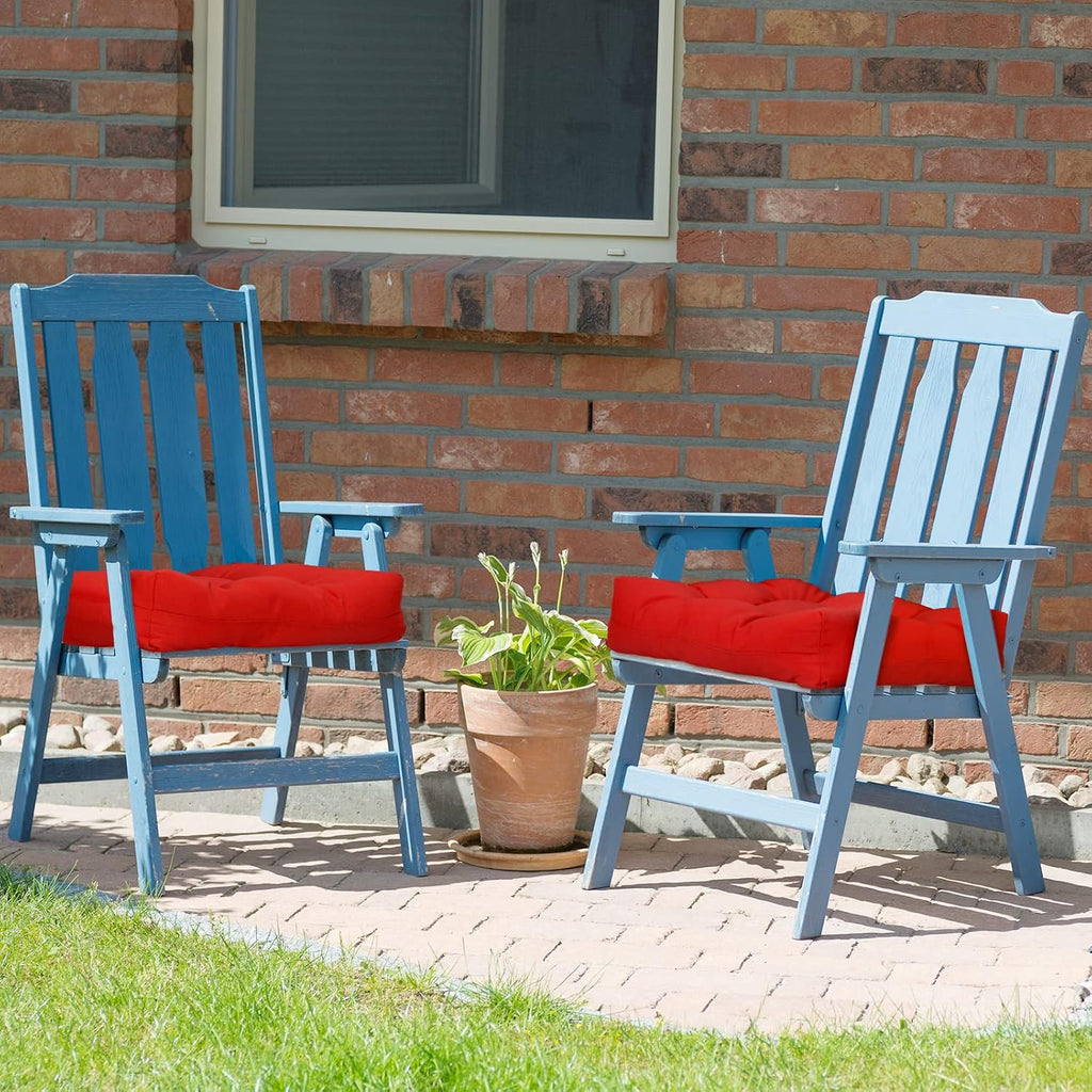 Giantex Set of 6 Tufted Patio Cushions, 4' Outdoor Seat Cushions, Waterproof & High Elasticity for Comfortable Sitting Experience, Square Chair Cushions for Indoor Outdoor Use, Red