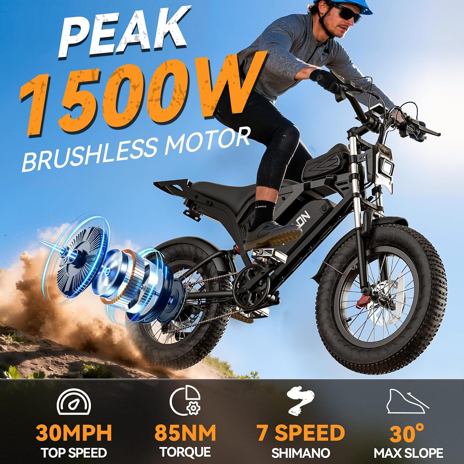 Ebikes for Adults, 1500/2000W Peak Motor, 17/20/23Ah Long Range Teens Electric Bike with Dual Hydraulic Brakes, 20' Fat Tire All-Terrain for Commuting E-Bicycle