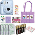 FUJIFILM instax mini 12 Instant Film Camera Holiday Bundle (Pastel Blue) with 4 x Instax Mini Instant Film - Foil Pack, Self Adhesive Cloth, and Ansmann X-Power AA 4-Pack Battery