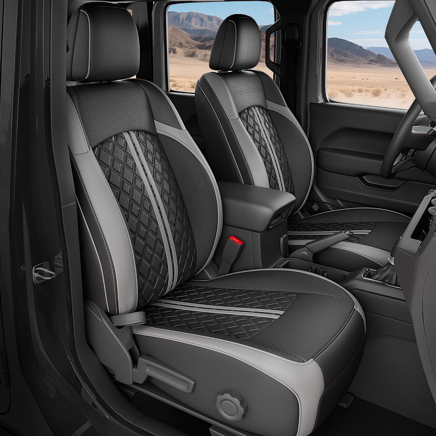 for Jeep Wrangler Seat Covers JL 4 DR Without Rear Cup Holder 2018 2019 2020 2021 2022 2023 2024 2025 2026, Custom Fit Car Seat Covers Full Set,Waterproof Leather Seat Protector,BlackGrey