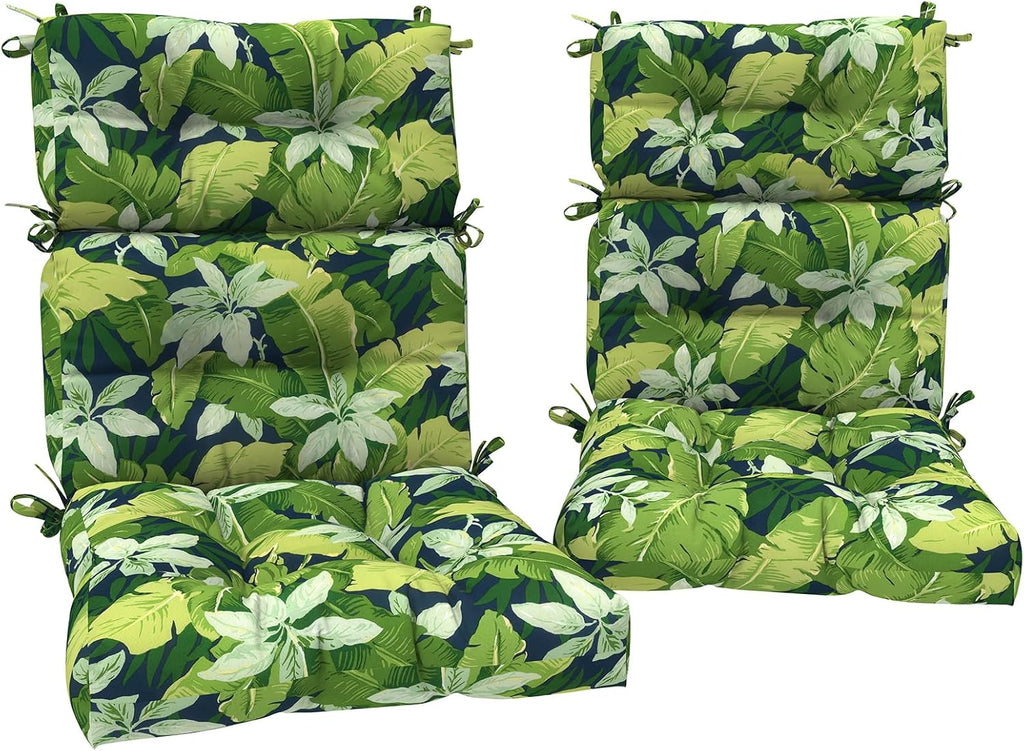 DYTXIII Outdoor High Back Chair Cushions Set of 2, Water Repellent Tufted Rocking Seat Cushions Replacement 44 x 22 Inch, Seat & Back Chair Pads for Patio, Balcony and Indoor Use -Jungle Leaves