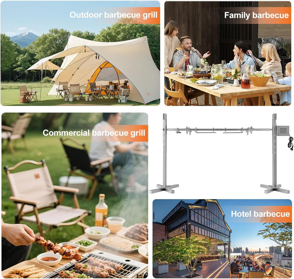 Rotisserie Grill Kit Stainless Steel Tripod Rotisserie Stand,Outdoor Electric Rotisserie BBQ Grill Kit,Adjustable Height 25W Motor with 19' Stainless Steel Spit, Heavy Duty for Chicken Pig Roasting