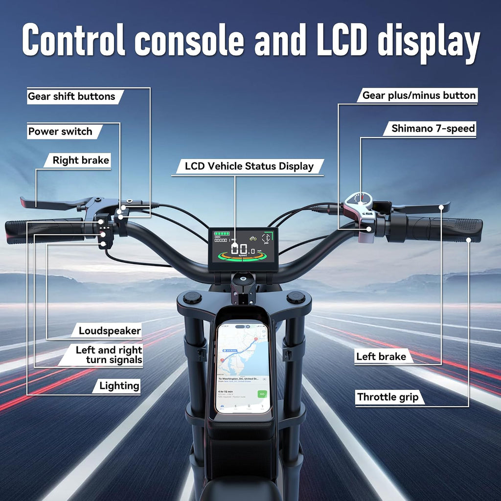 Electric Bike for Adults,48V 20AH - Peak Power 1500/3000W Brushless Motor Electric Bicycle - Max Speed 31-35MPH - Max 80 Miles Range - 20' x 4.0' Fat Tire Dirt E-Bike,7-Speed