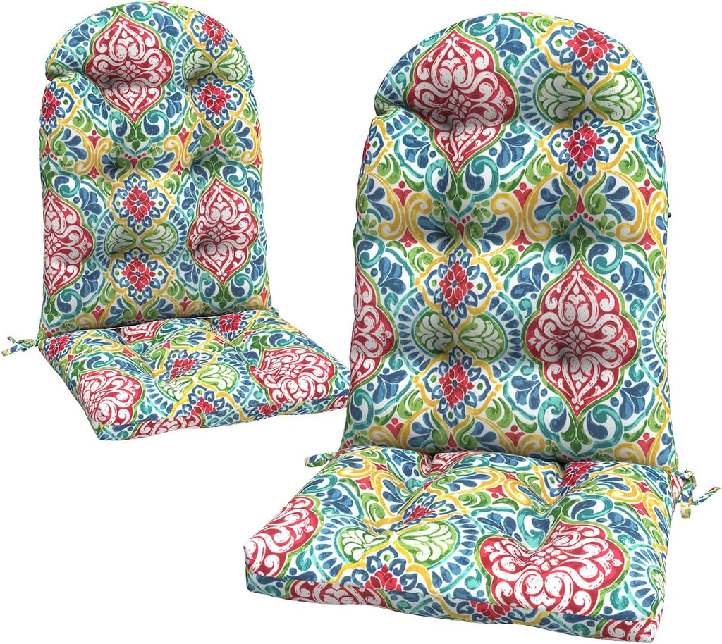 LVTXIII 2 Pack Outdoor Adirondack Chair Cushions, 44x19x4 Inch Water Repellent Patio Cushions for Rocking Chairs, Thick Tufted High Back Seat Cushion Set, Damask Red