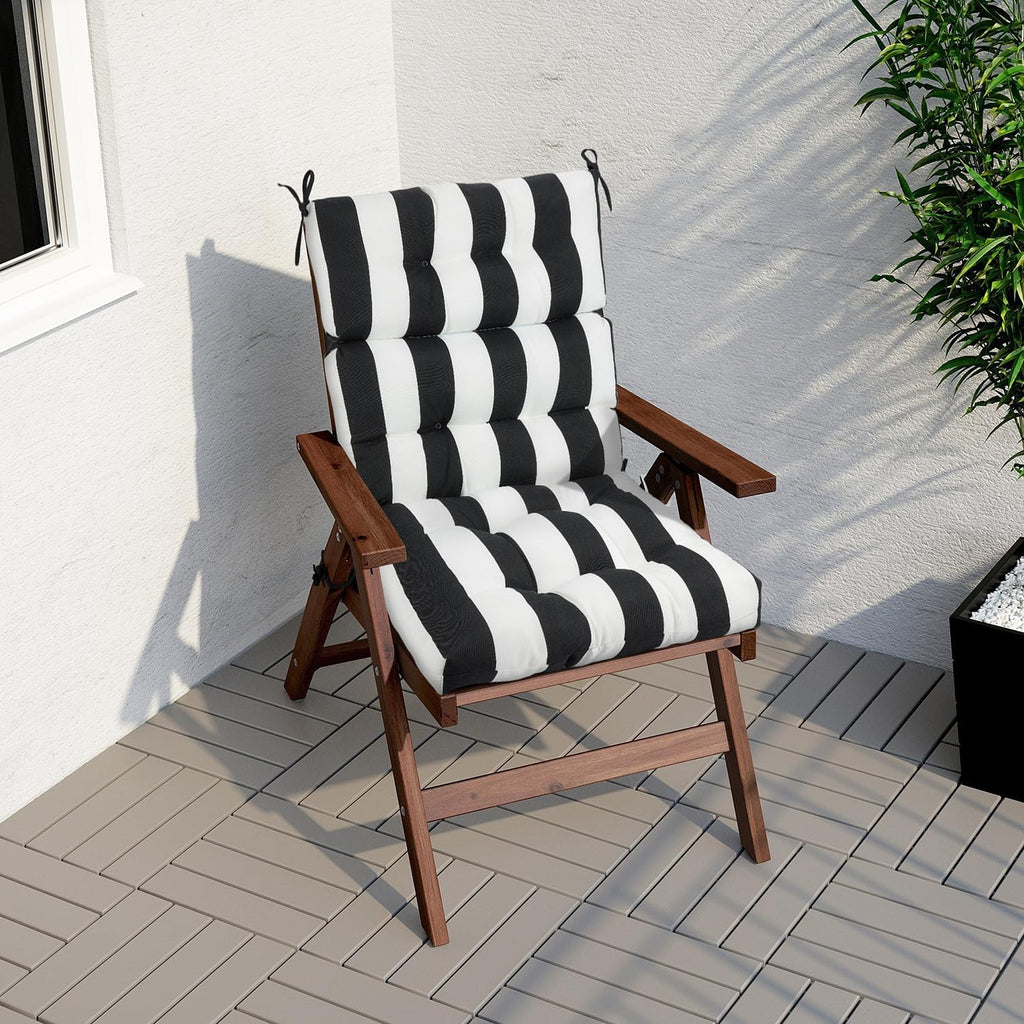 Magpie Fabrics Indoor Outdoor Tufted High Back Chair Cushion Set of 2, Waterproof All-Weather Deep Seating Rocking Chair Patio Chaise Lounge Sun Lounger Chair Cushions (Black White)