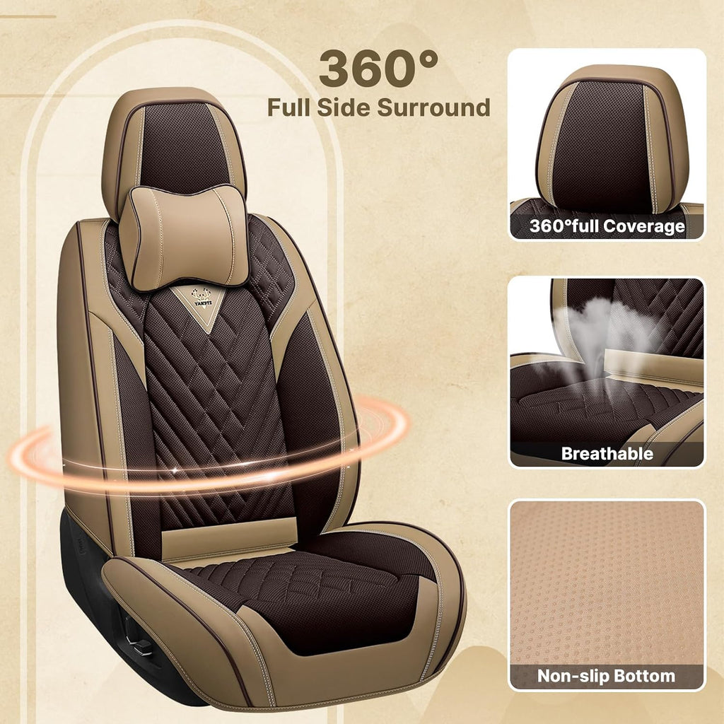 Fit for Honda Odyssey 2000-2026 Seat Covers, Fashion Sport Seat Cover with Waterproof Leather, Airbag Safe Design Seat Protector (2 Front Seat Luxury, Brown Coffee)