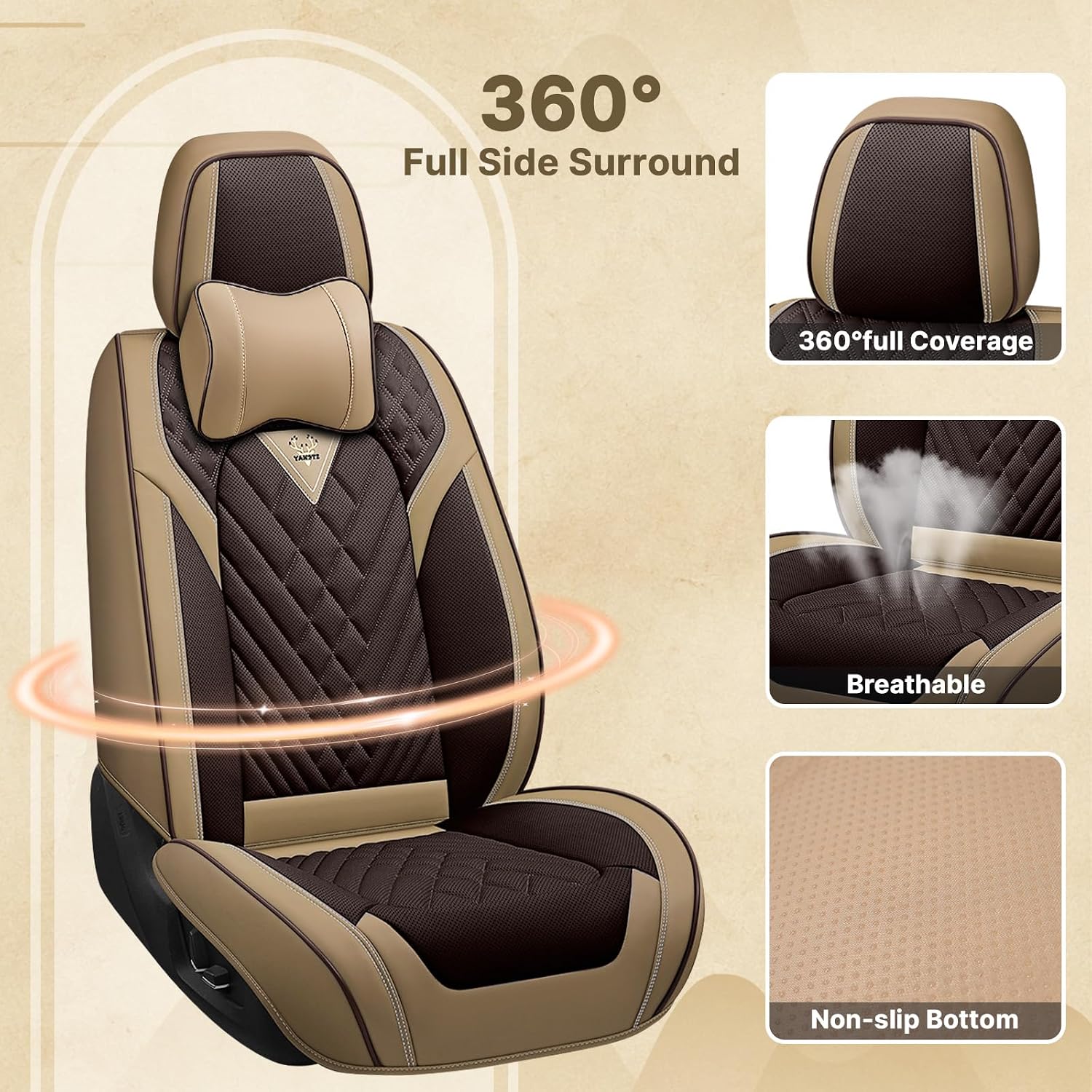 Fit for Honda Odyssey 2000-2026 Seat Covers, Fashion Sport Seat Cover with Waterproof Leather, Airbag Safe Design Seat Protector (2 Front Seat Luxury, Brown Coffee)