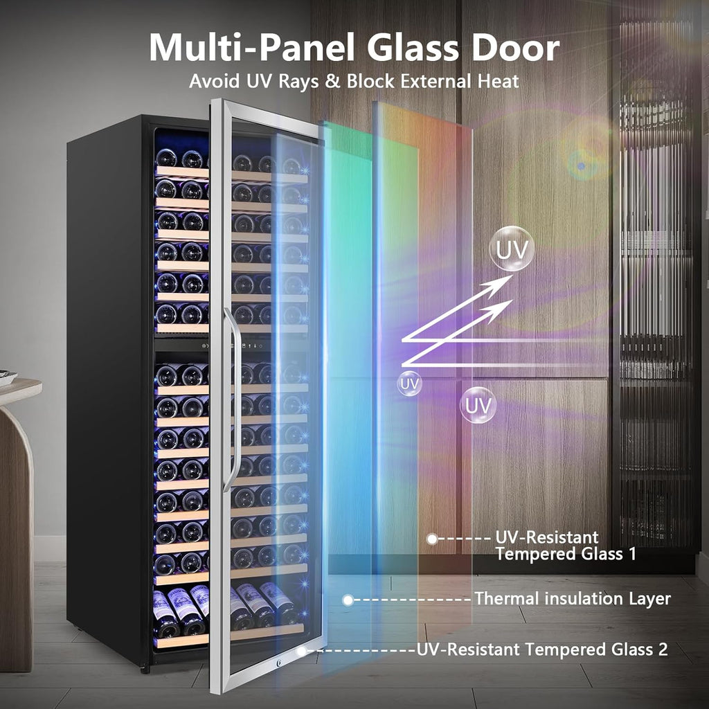 Velivi 24' Wide Dual-Zone Wine Fridge 154-Bottles, Tall Freestanding/Built-in Wine Cooler Refeigerator, Large Capacity Dual Zone Wine Cellar For Wine Collection, Low Noise and Fast Cooling