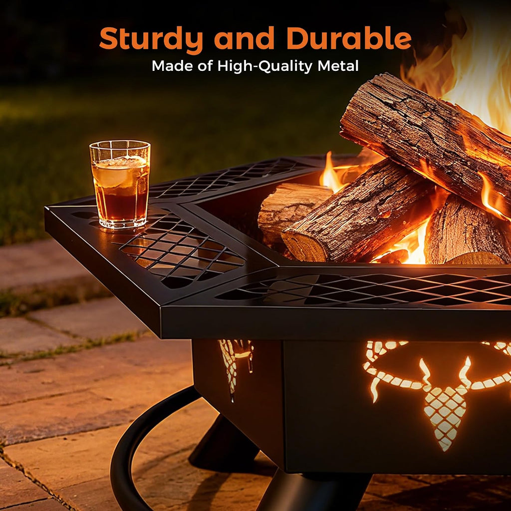 BALI OUTDOORS Fire Pit with BBQ, Outdoor Fire Pit for Wood Burning, Patio Firepits for Outside with Grill