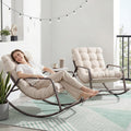 NICESOUL Papasan Rocking Chair Set of 2 with Footrest, Outdoor Rocking Chair with Cushion, Oversized Patio Rocker, Modern Lounge Comfort, Heavy Duty Steel Frame, Indoor Porch, Beige