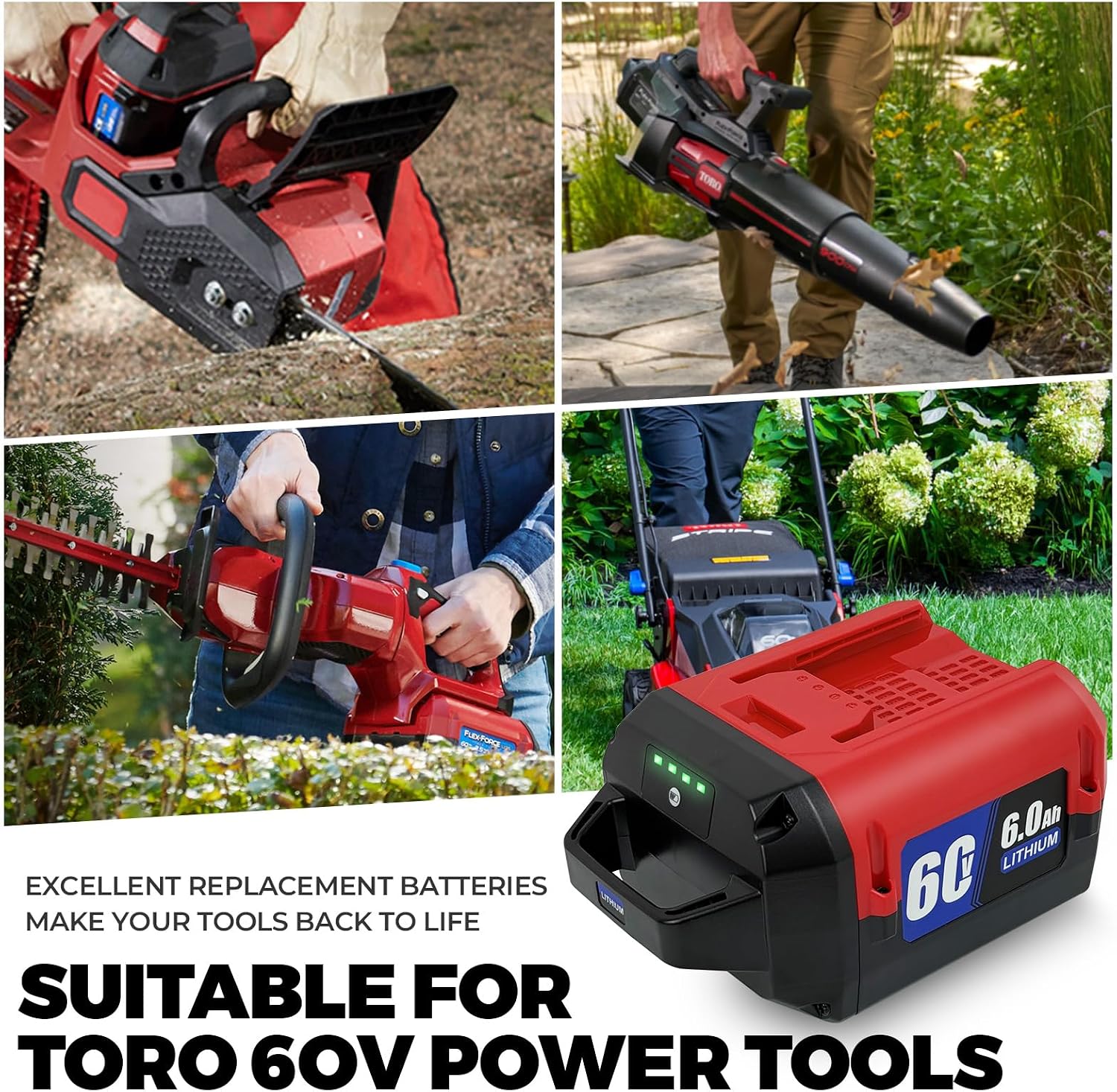 6.0Ah Replacement for Toro 60V Battery L108 L135 L216 L405 88620 88625 88660 88675 Chainsaw Cordless Lawn Mower Hair Dryer Power Tool, Compatible with Toro Flex Force 60 Volt Max Series (60V 6000mAh)