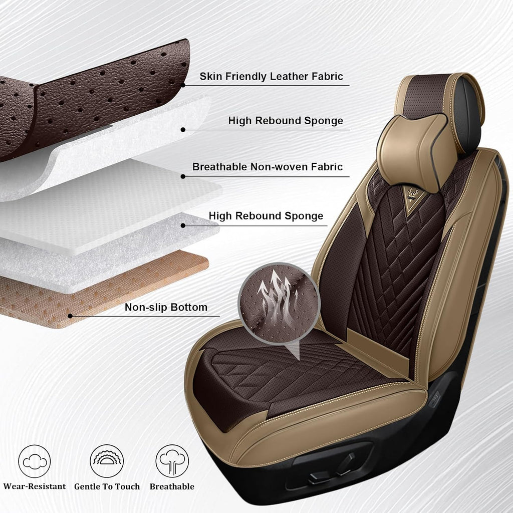 Dodge Ram Truck Seat Covers Custom for 2002-2026 1500 2002-2026 2500/3500 Crew Double Mega Quad Cab Bighorn Laramie Tradesman Classic Full Set Seat Covers Protectors(Luxury 5 Seats/Brown Coffee)
