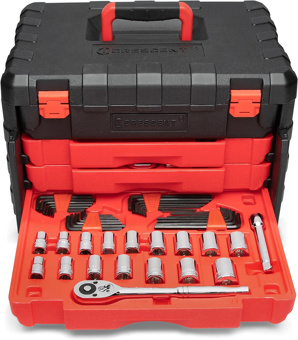 Crescent 229 Piece 1/4', 3/8' & 1/2' Drive Mechanics Hand Tool Set with 3 Drawer Storage Case - CTK229C