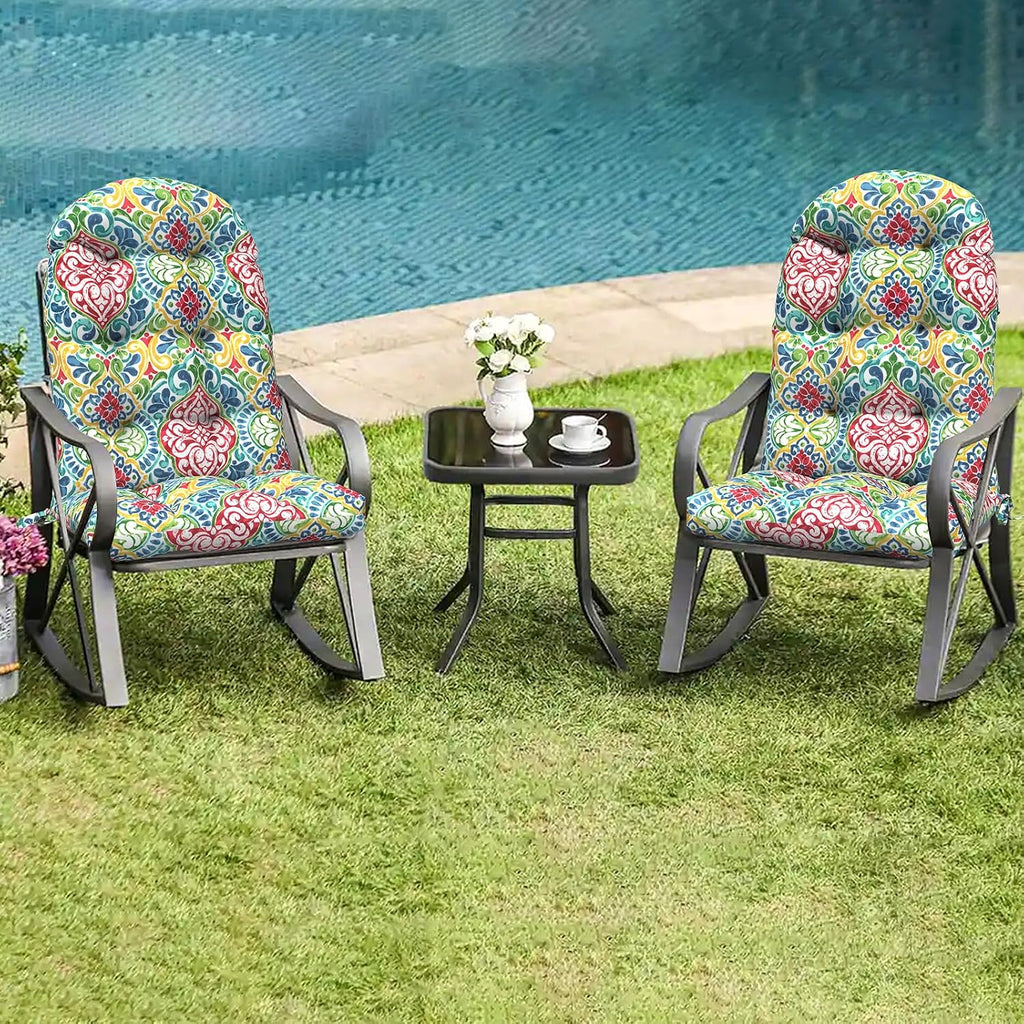 LVTXIII 2 Pack Outdoor Adirondack Chair Cushions, 44x19x4 Inch Water Repellent Patio Cushions for Rocking Chairs, Thick Tufted High Back Seat Cushion Set, Damask Red