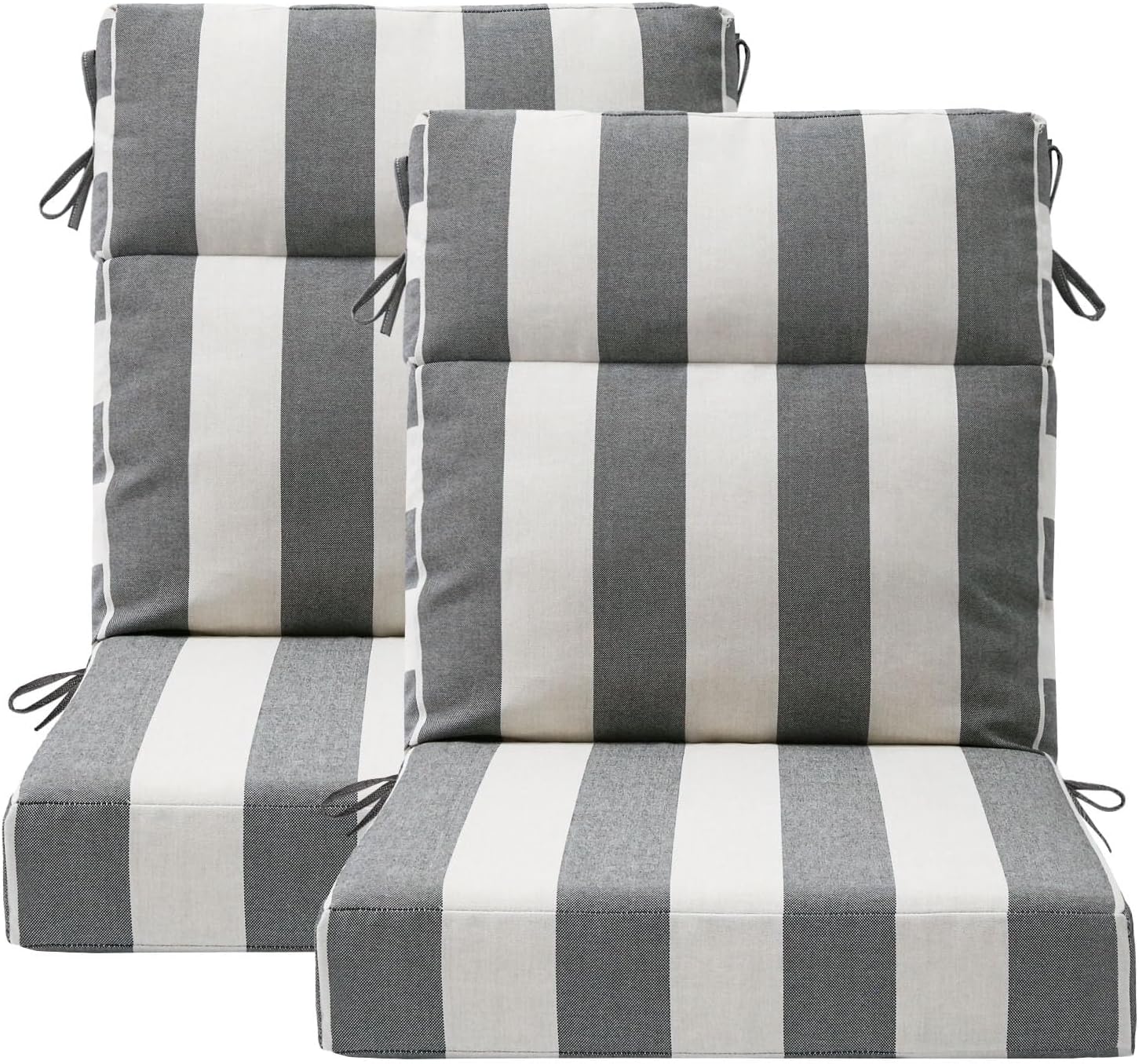 Unimatta Outdoor High Back Chair Cushion Seat Pads, 44 x 21 Inch Water-Repellent & Fade-Resistant Patio Furniture Cushions with Ties for Adirondack, Rocking Chairs, Gray Stripe