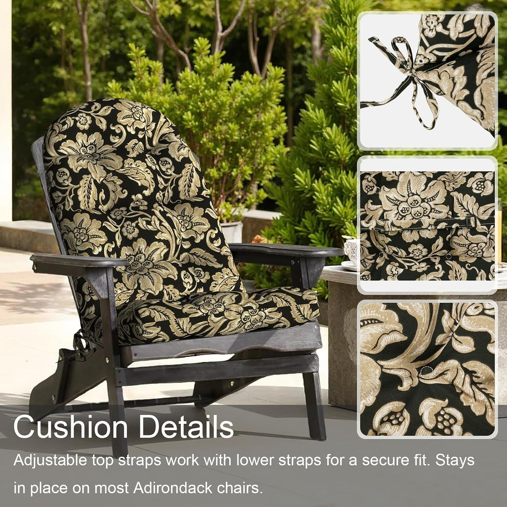 LVTXIII 2 Pack Outdoor Adirondack Chair Cushions, 44x19x4 Inch Water Repellent Patio Cushions for Rocking Chairs, Thick Tufted High Back Seat Cushion Set, Jacobean Black