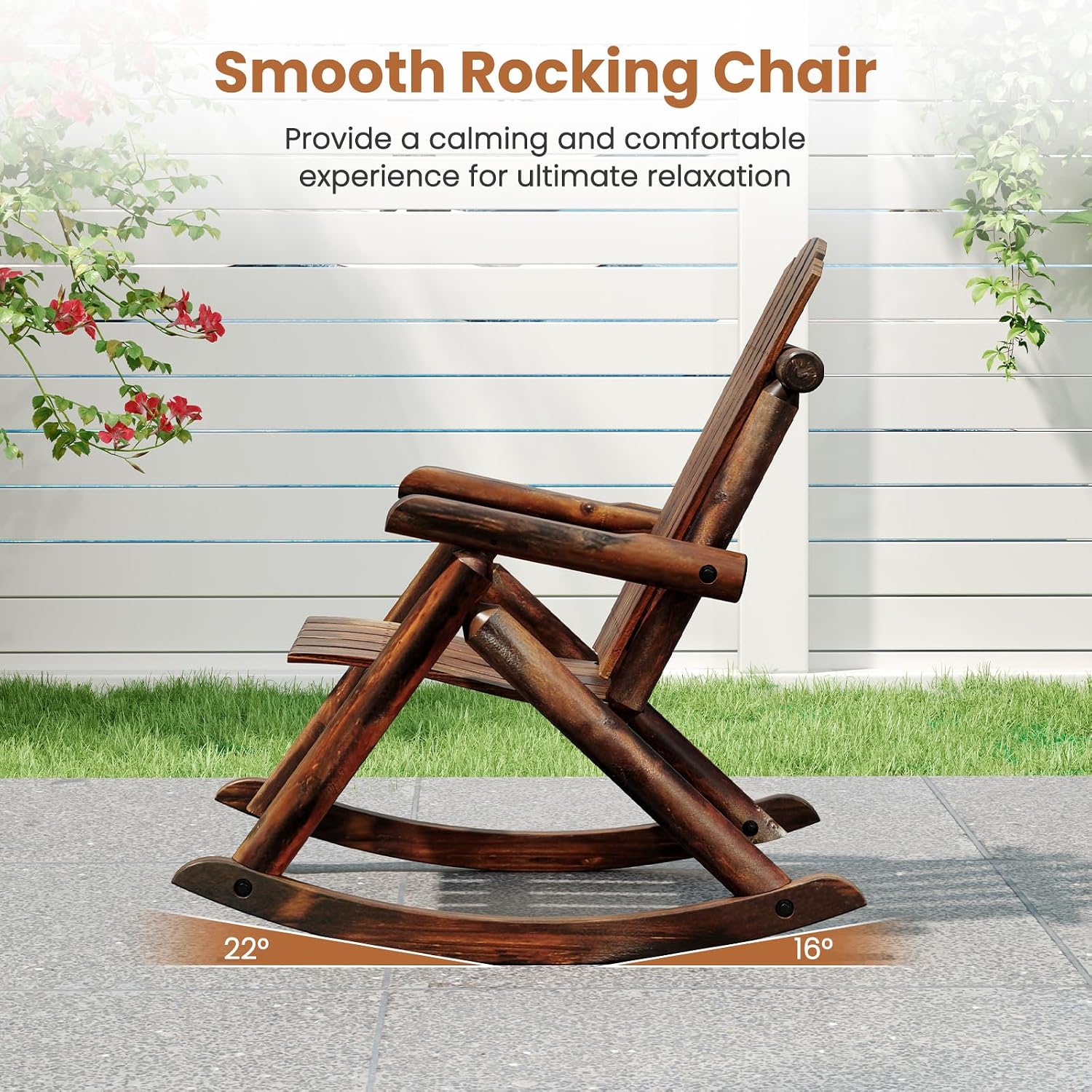 Tangkula Wood Outdoor Rocking Chairs Set of 2, Outside Adirondack Rocker with High Back and Slatted Seat, Oversized Porch Rocking Chair for Balcony, Garden, Backyard, Patio