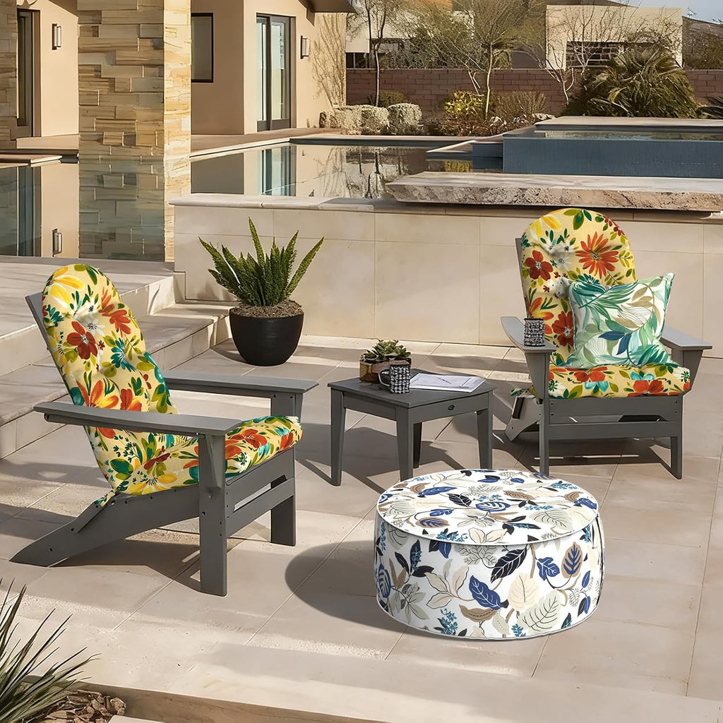 LVTXIII 2 Pack Outdoor Adirondack Chair Cushions, 44x19x4 Inch Water Repellent Patio Cushions for Rocking Chairs, Thick Tufted High Back Seat Cushion Set, Floral Multi