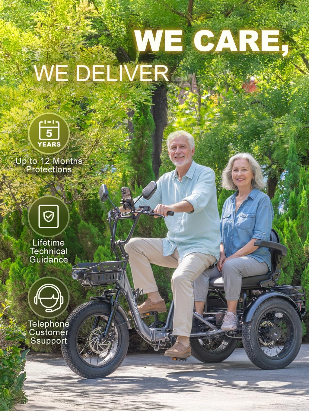 Folding Electric Tricycle for Adults 2 Seater, 20MPH 100 Miles 4' Wide Fat Tire Electric Trike, 3 Wheel Electric Bike 1200W, 48V 20AH Battery, 550LBS Load, Reverse, Parking, Differential, UL Certified