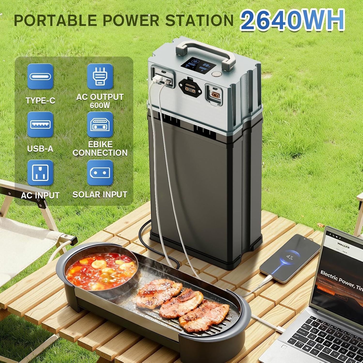 Wallke H7 Ultra 4000W 2-in-1 Electric Bike with 2640Wh Portable Power Station, 48V 55Ah Removable Battery, 37MPH Off-Road Fat Tire E-Bike for Adults, Fast E-Bike UL2849 Compliant