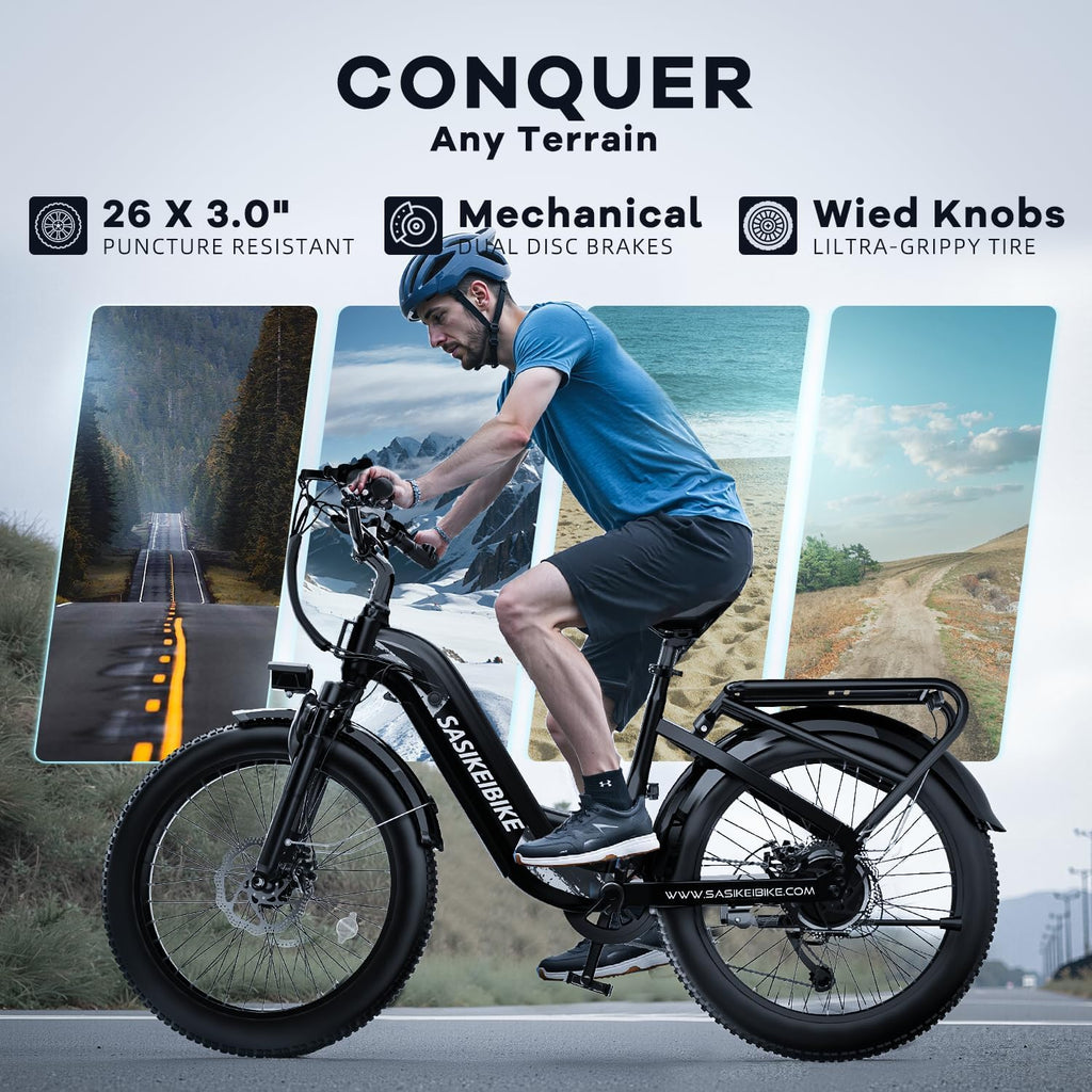 1500W Motor Electric Bike for Adults & Teenager, 48V 20AH Removable Battery Ebike, 24inch Fat Tire Electric Bicycle, Step-Thru E Bike for Commuting & Mountain, Front Suspension