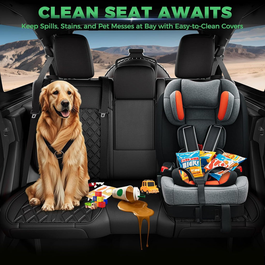 for Jeep Wrangler Seat Covers JL 4 DR with Rear Cup Holder 2018 2019 2020 2021 2022 2023 2024 2025 2026, Custom Fit Car Seat Covers Full Set,Waterproof Leather Seat Protector,Black