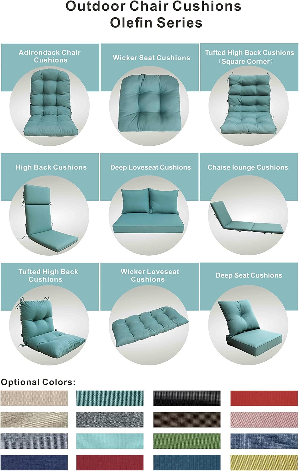 Indoor Outdoor High Back Rocking Chair Cushions Replacement Patio Seat Cushion Fade Resistance, Set of 4 Blue Lake