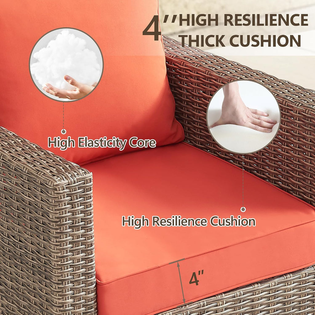 Swivel Rocking Chairs with Comfortable Cushion, PE Wicker Rattan Swivel Chairs, Set of 2 with Cushions for Poolside, Garden, Backyard, Orange