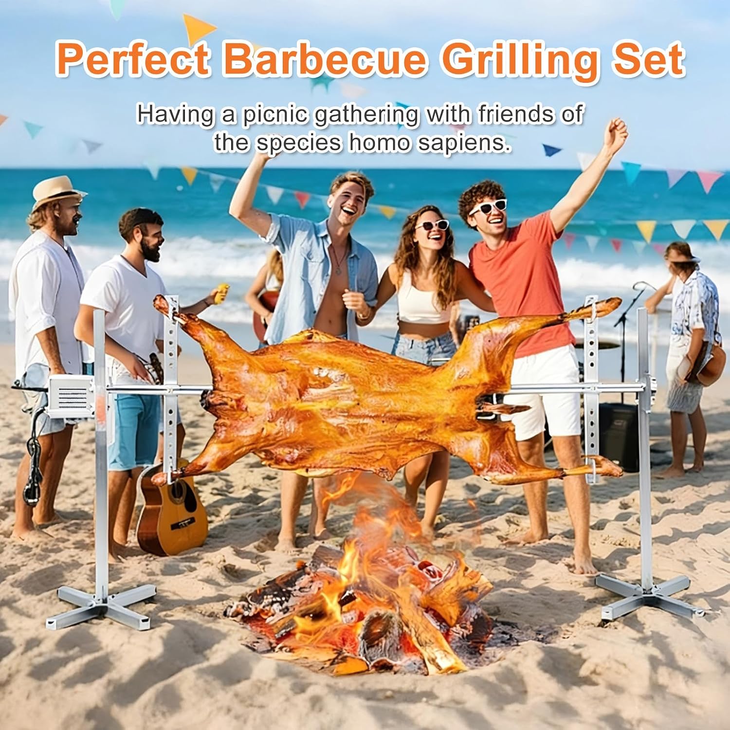 Rotisserie Grill Kit Stainless Steel Tripod Rotisserie Stand,Outdoor Electric Rotisserie BBQ Grill Kit,Adjustable Height 25W Motor with 19' Stainless Steel Spit, Heavy Duty for Chicken Pig Roasting