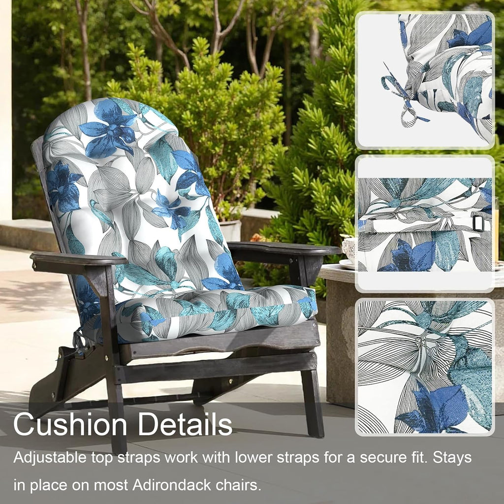 LVTXIII Outdoor Adirondack Chair Cushions, 44x19x4 Inch Non-Slip High Back Rocking Chair Cushion, Tufted Seat Cushion for Patio Furniture, Set of 2, Clemens Noir Blue