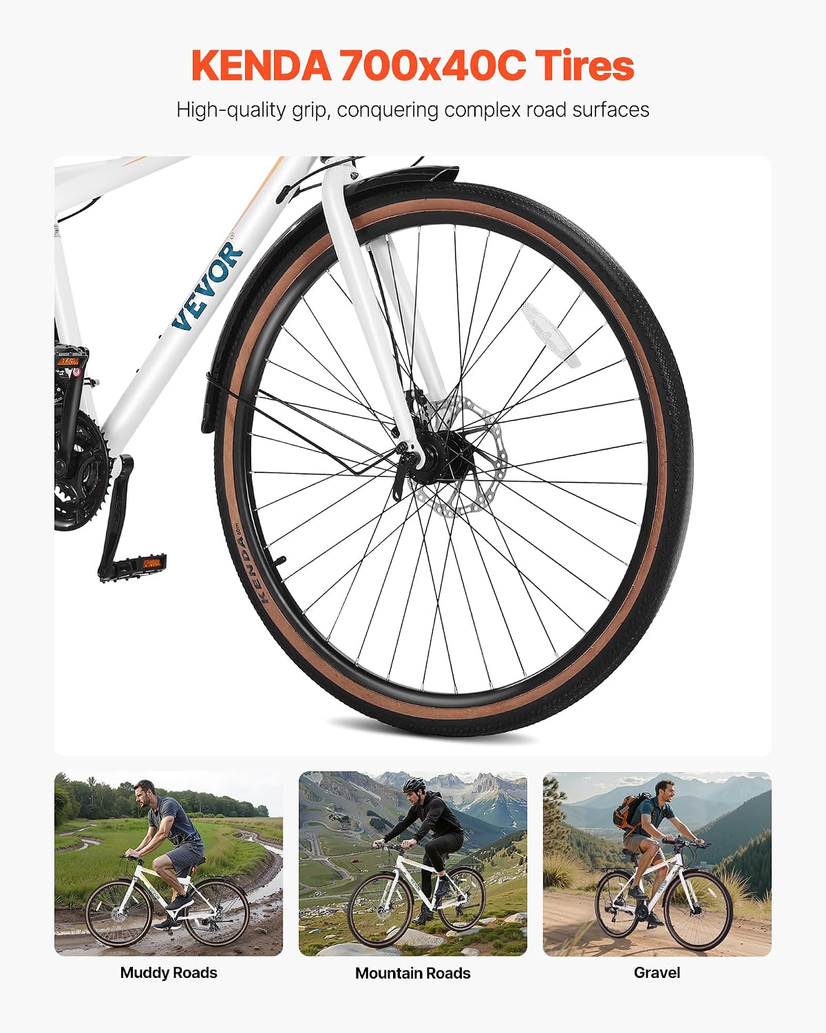 VEVOR Hybrid Bike, Lightweight Aluminum Frame Bike, 700c Wheel Men Women Hybrid Bicycle, Step-Over/Step-Through Adult Urban City Commuter Bikes, with 7/24 Speed, Alloy Adjustable Stem and Seat