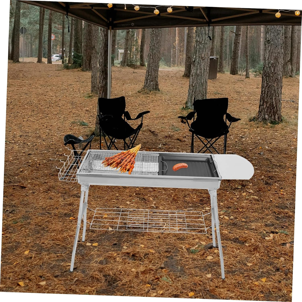 ORFOFE 1set Stainless Steel Bbq Grill Rack Portable Camping Grill for Barbecue Outdoor Mesh Net and Pan