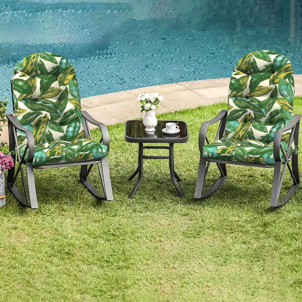 LVTXIII 2 Pack Outdoor Adirondack Chair Cushions, 44x19x4 Inch Water Repellent Patio Cushions for Rocking Chairs, Thick Tufted High Back Seat Cushion Set, Lush Leaf Jungle