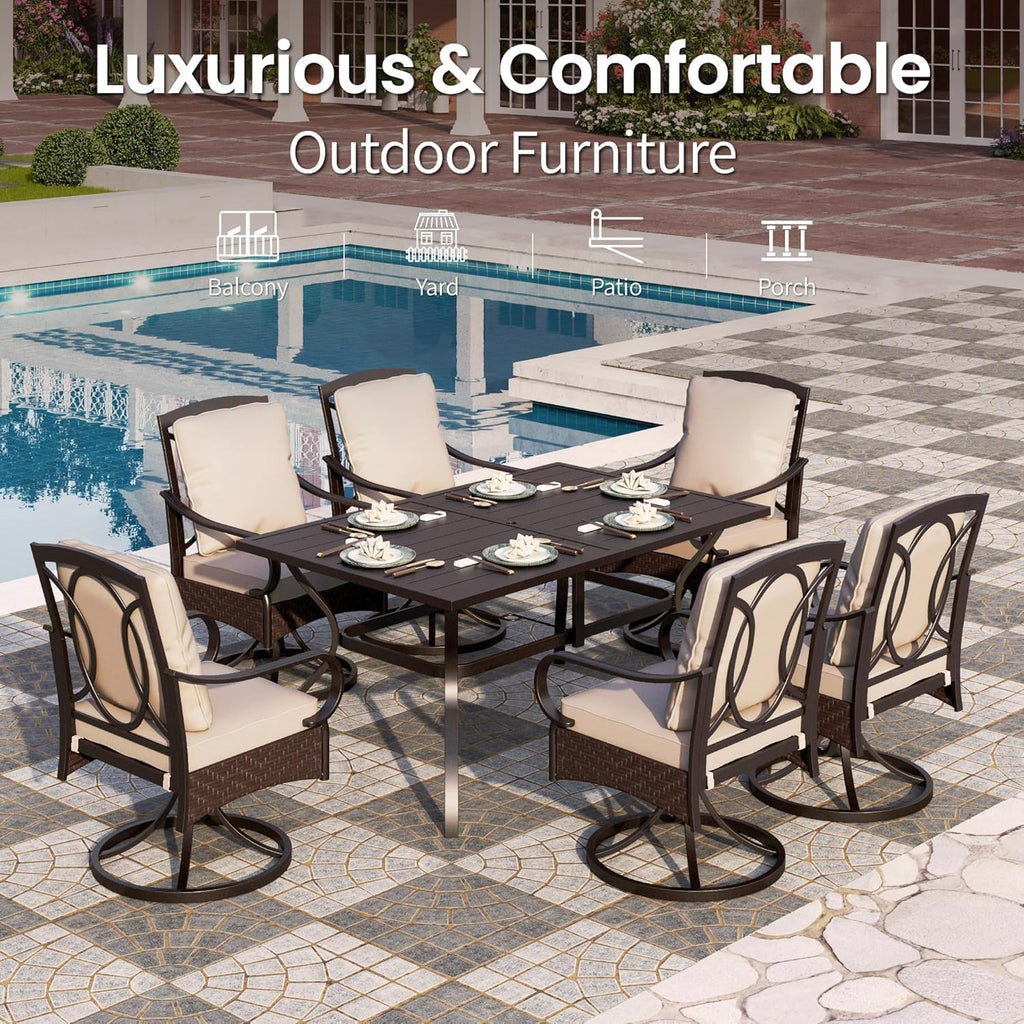 PHI VILLA Outdoor Swivel Chairs Set of 4, Heavy Duty Metal Wicker Dining Chairs with Cushions, Large All Weather Patio Seating Furniture for Porch, Deck, Backyard