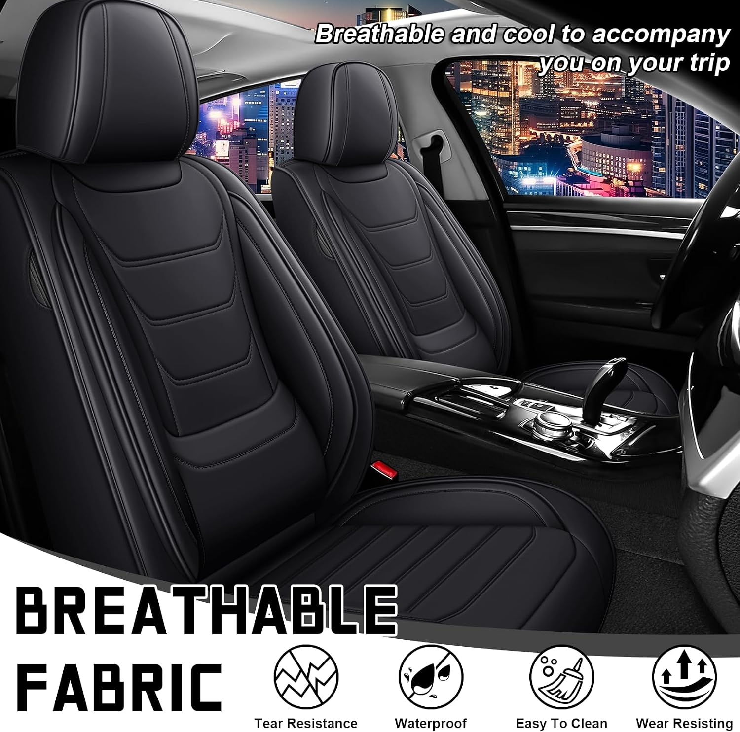 Car Seat Cover Full Set for Kia Sorento Seat Covers 2003-2025, Nappa Leather Waterproof Seat Covers for Cars, Airbag Compatible, Universal Automotive Seat Covers(Standard Front Row/Black)